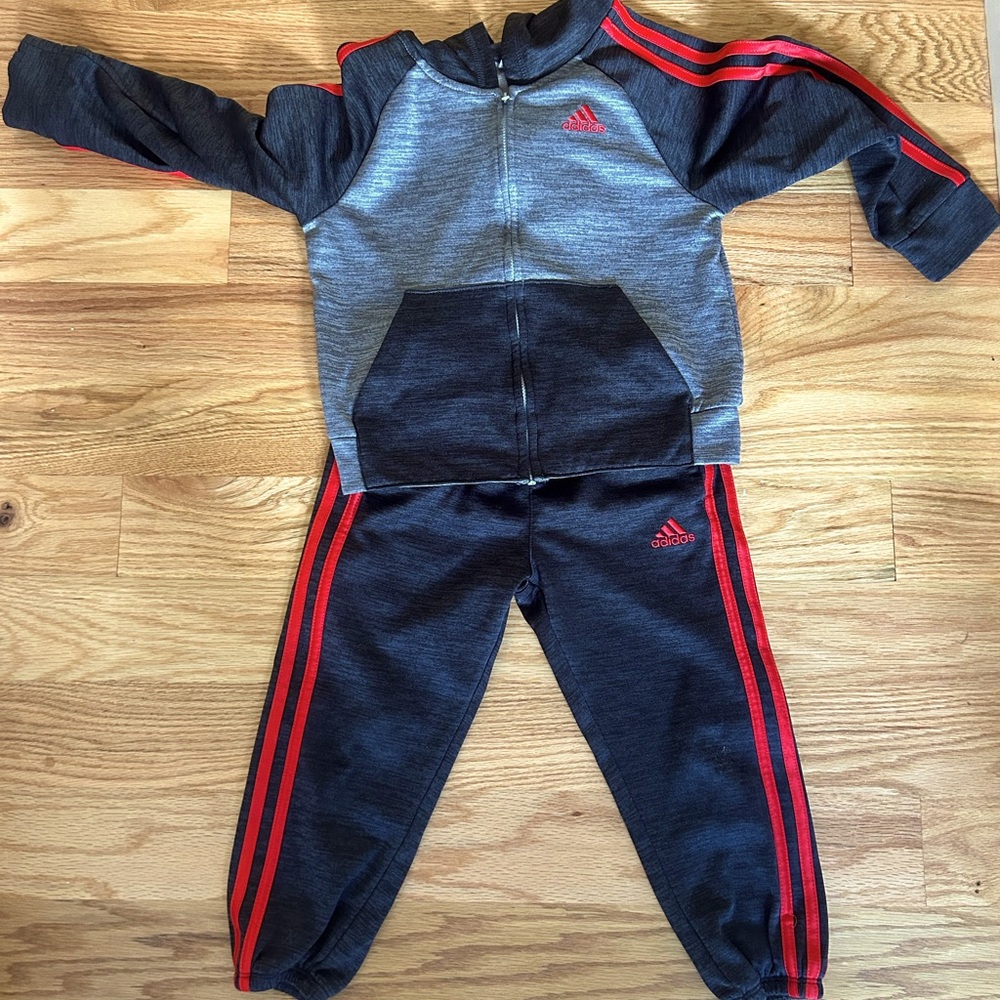 Boys grey and red Adidas track suit. Size 4.